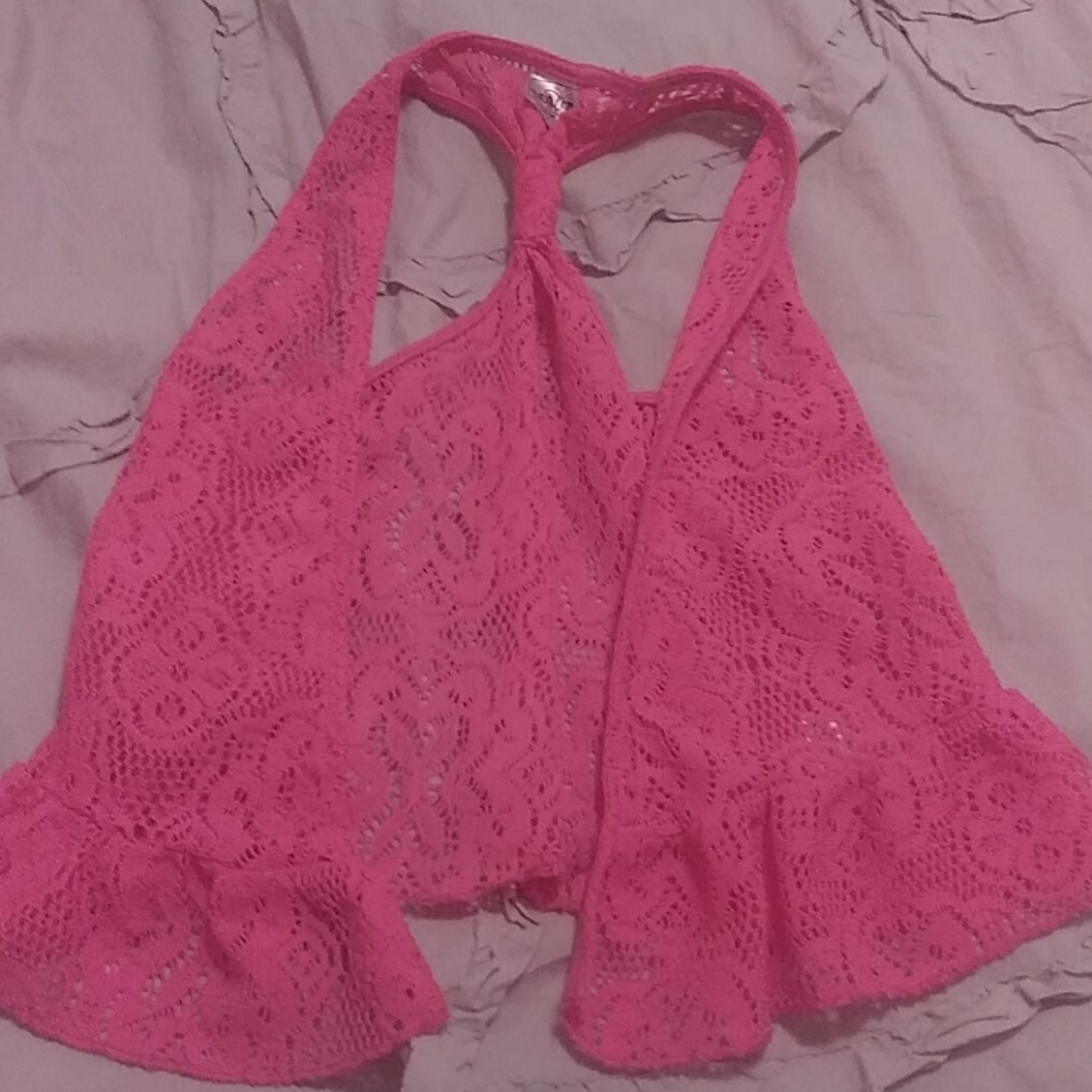 Girls pink lace vest